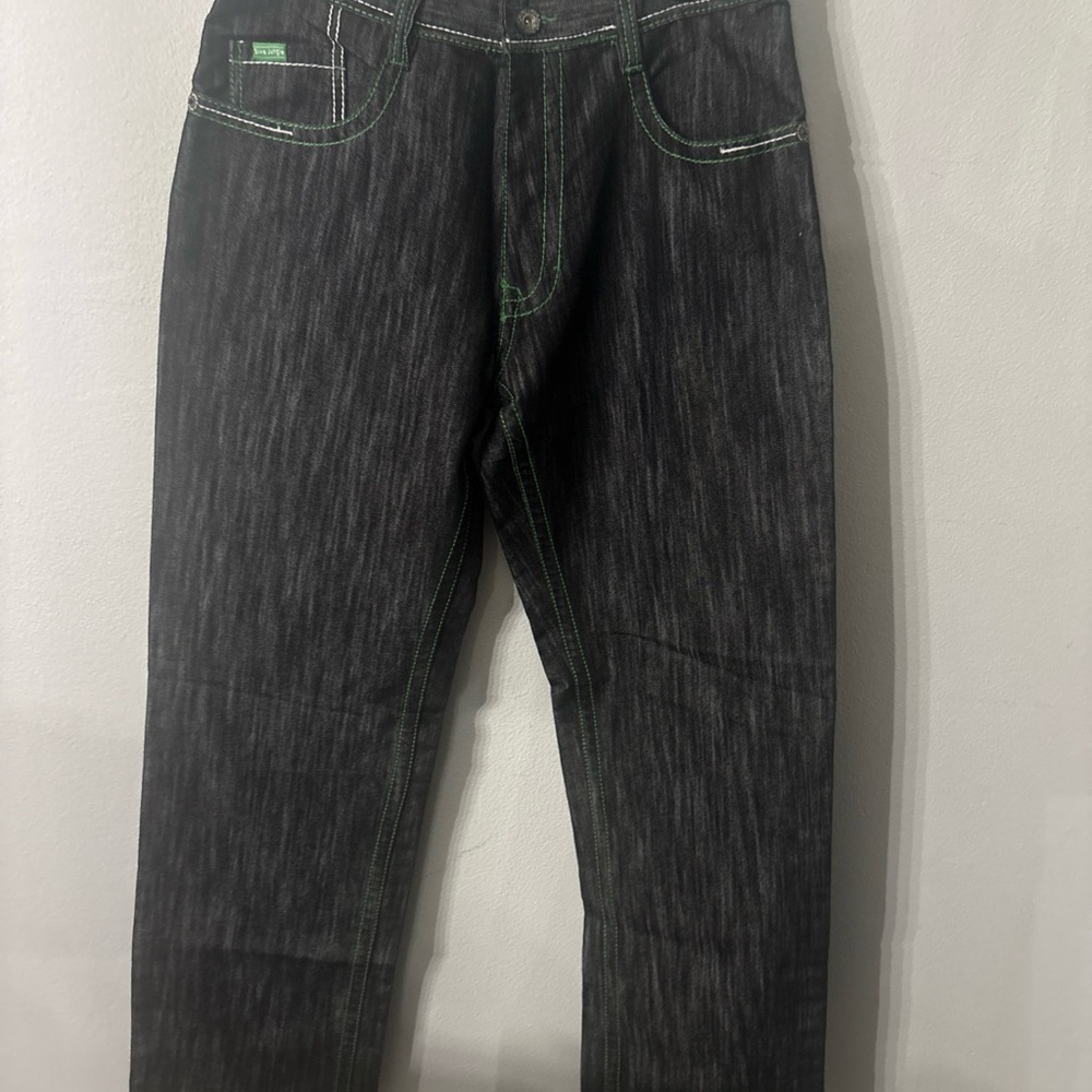 5ive Jungle Co Jeans Baggy Blue Green Stitch Men’s 36 Hip Hop Urban 90s Y2K